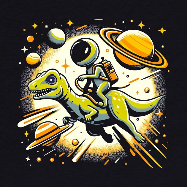 T Rex in Outer Space Kid Alien Riding T Rex Dinosaur by cyryley